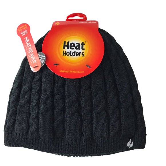 New NWT Beanie Knit Hat Cap Fleece-Lined Black.  Thick.  Heat Holders.  Model "H - Picture 3 of 11